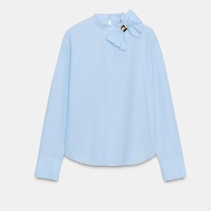 ZARA POPLIN light ‎ Blue Blouse with Bow Accent